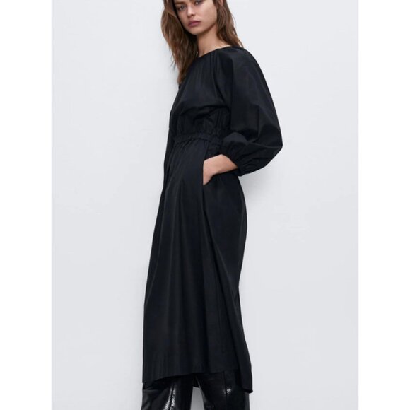 NWOT ZARA BLACK L/S BACK CUT OUT POPLIN DRESS, SIZE: XS - Picture 9 of 9
